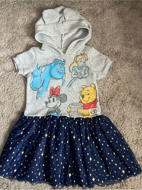 Disney 100 Grey Hooded Character Dress with Navy & Gold Tulle Skirt size M